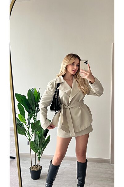 ForOus Belt Detail Short Trench Skirt Set