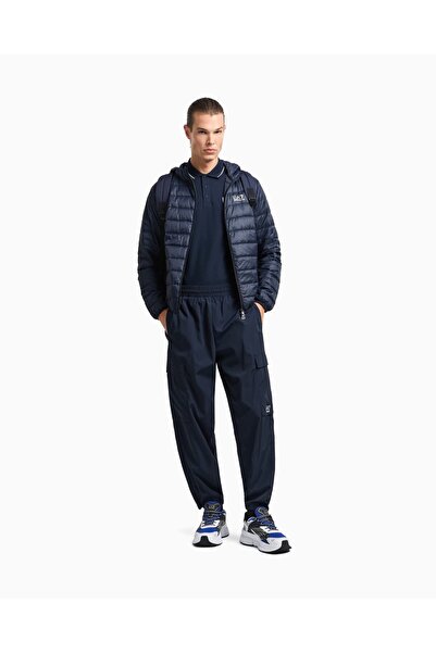 EA7 Men's Woven Fabric Short Sleeve Solid Model Blue Polo Neck T-Shirt 8Npf16 Pjvuz-1562