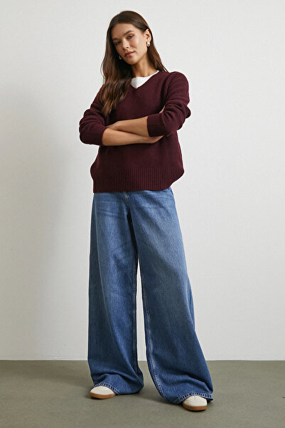 Never more High Waist Wide Leg Five Pocket Jean Blue