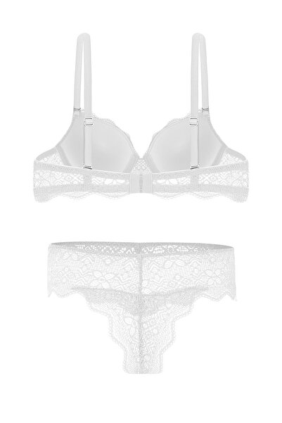 Wonna Anna 2735 Lace Low-Cut Padded Push-Up Bra and Panty Set - Ecru