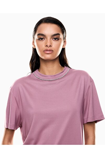 EA7 Men's Short Sleeve Round Neck Striped Standard Length Pink T-Shirt 7W000442 Af13919-Ua272