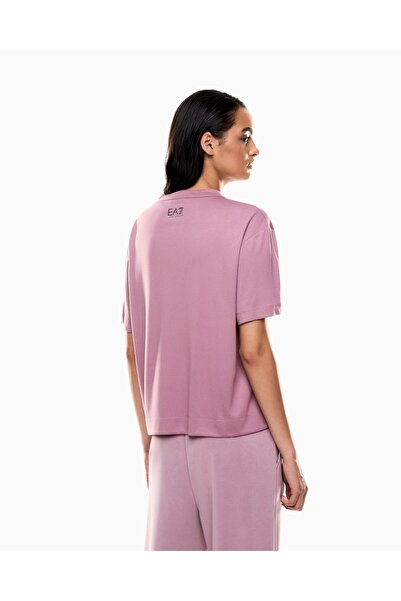 EA7 Men's Short Sleeve Round Neck Striped Standard Length Pink T-Shirt 7W000442 Af13919-Ua272