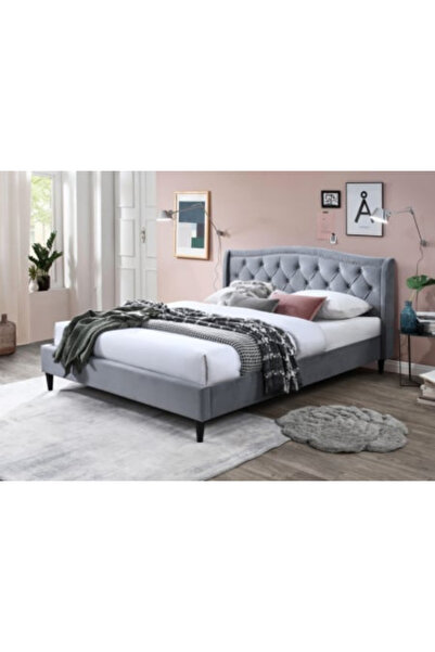 OEM Chelsea upholstered bed, 140x200, wooden frame with fixed slatted base, color Grey