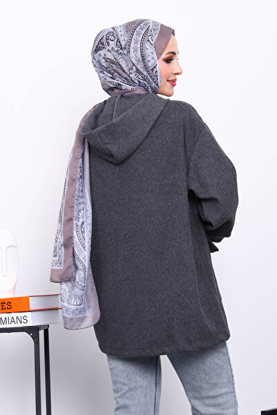 İmajButik Smoked Hooded Button Slim Cashmere Jacket