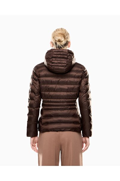 EA7 Men's Hooded Collar Long Sleeve Zippered Brown Coat 7W000684 Af12475-U6063