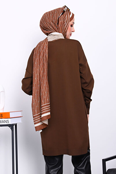 İmajButik Καφέ κρύο νήμα Mercerized Knitwear Tunic