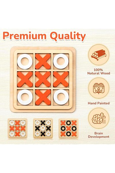 AYEBIA 6 Pcs Wooden Tic Tac Toe Game Mini Family Board Games Classical Puzzle Game XO