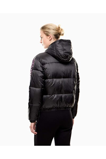 EA7 Men's Hooded Collar Zipper Closure Quilted Puffer Long Sleeve Black Jacket 7W000681 Af16413-U8117