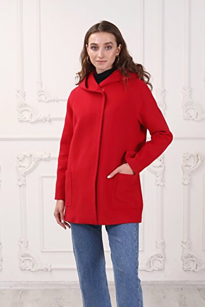 P Prilika Collection Kadın Kapüşonlu Cepli Kısa Kaşe Kaban