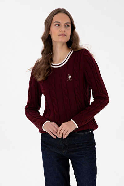 U.S. Polo Assn. Women's Burgundy Crew Neck Sweater 50317182-Vr014
