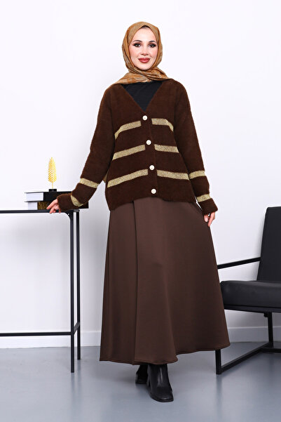 İmajButik Καφέ ζακέτα Angora με λαιμόκοψη σε σχήμα V