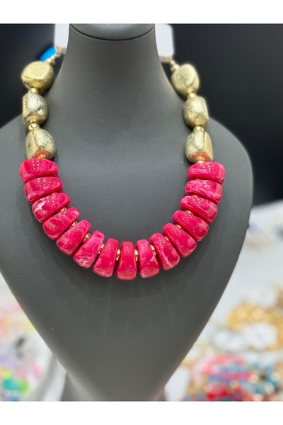 ACCESORİOS Pembe Gold Detaylı Akrilik Taşlı Kolye