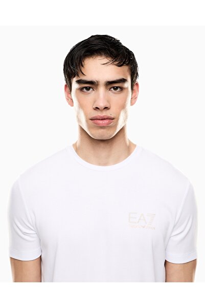 EA7 Men's Short Sleeve Crew Neck Cotton Pattern White T-Shirt 7m000666 Af13739-U0002