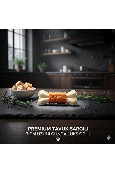 Tasma Market 4 Adet 7 cm Tavuk Etli Pres Köpek Kemiği - Küçük Irk ve Yavru Köpekler İçin Diş ve Çiğneme Ödülü