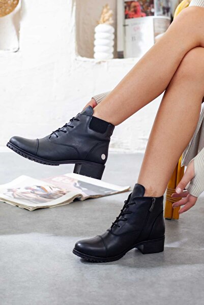 Adım Adım Mammamia Γνήσιες Δερμάτινες Μπότες με Χοντρό Τακούνι Casual