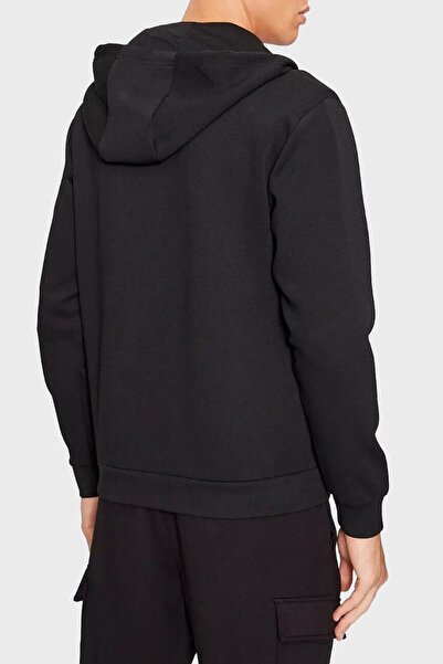 EA7 Men's Hooded Zipper Closure Long Sleeve Pocket Detail Black Sweatshirt 8Npm20 Pj4Ez-1200