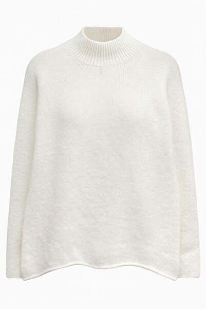 Mixray 6849 Women's Stitch-Free Mock Neck Knitwear Sweater Bone