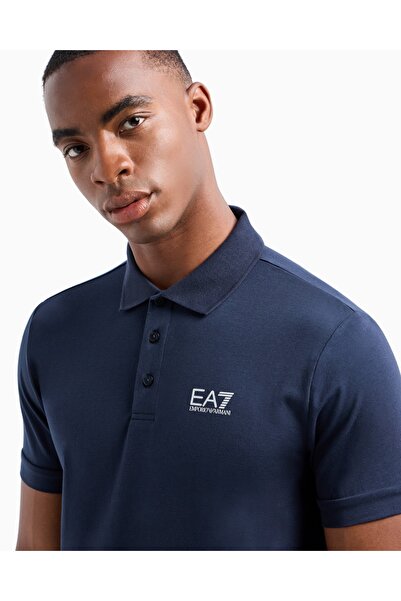 EA7 Men's Regular Fit Logo Printed Short Sleeve Cotton Blue Polo Neck T-Shirt 8Npf14 Pjvqz-0562