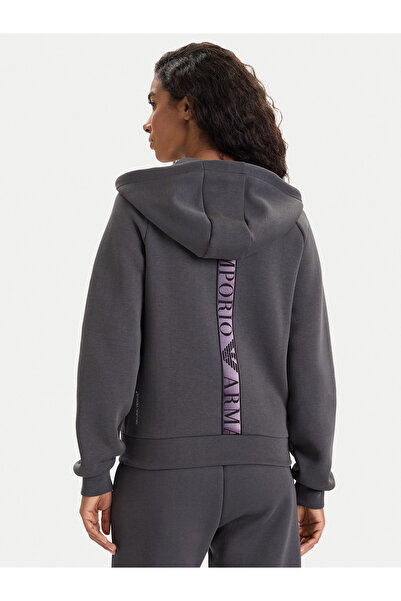 EA7 Men's Hooded Collar Zipper Closure Letter Pattern Pocket Detail Black Sweatshirt 7W000675 Af13151-U8117