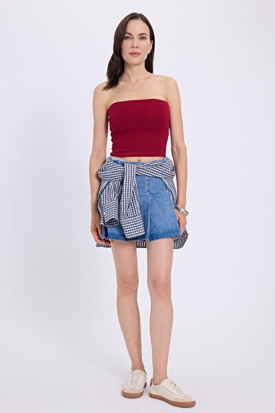 Tudors Women's Slim Fit Slim Fit Cotton Strapless Burgundy Blouse