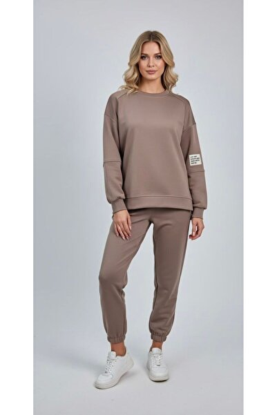 Koza Butik Γυναικείο Σετ Φόρμας με Μακρυμάνικο Λαιμόκοψη και Λεπτομέρεια Ετικ...