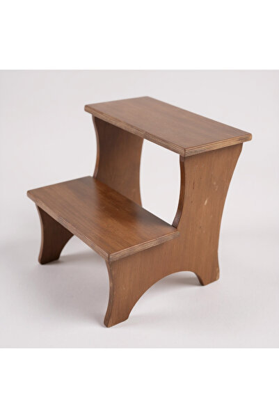 Grafiza El Yapımı Ahşap Tabure Merdiven | Çocuk Taburesi Mutfak Basamağı - Ceviz