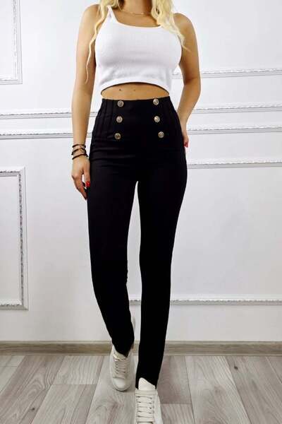 FashionForYou ZORY women's trousers, with buttonholes and slim fit, Black