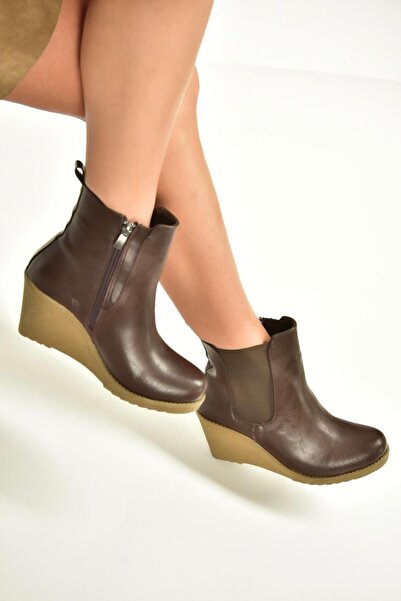 Fox Shoes V361197009 Kahverengi Dolgu Topuklu Kadın Bot