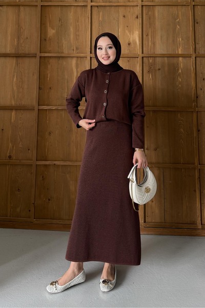 Rimel Moda Glitter Knitwear Set Brown