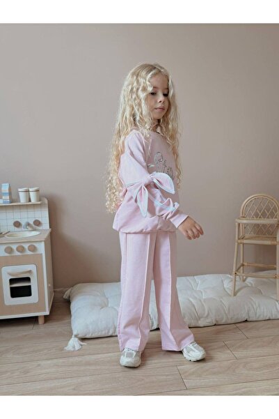 YİGİT BUTİK Pul Payet İşlemeli Fiyonk Kollu Kız Çocuk Alt Üst Takım