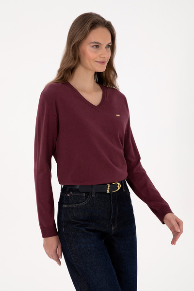 U.S. Polo Assn. Women's Burgundy V-Neck Basic Kaza 50313598-Vr177