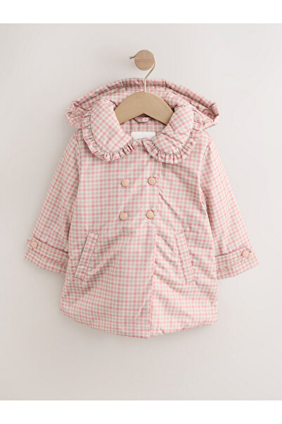 Next Pembe Kareli Suya Dayanıklı Fırfır Yakalı Mevsimlik Mont