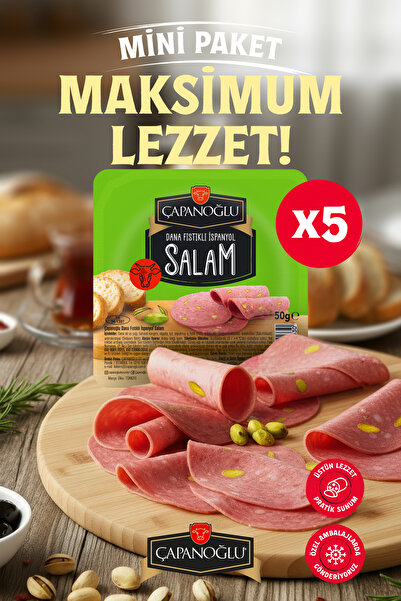 Çapanoğlu Dilimli Dana Antep Fıstıklı 5'li İspanyol Salam 50 Gr Karminsiz Pratik Sandviç ve Kahvaltı Dostu