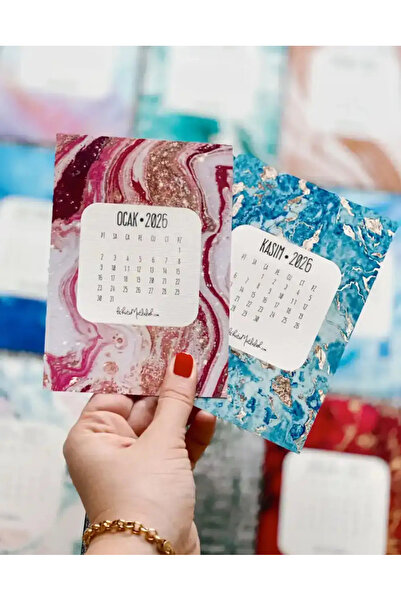 Bikutumutluluk 2026 Renkli Mermer Desenli Dekoratif Hediye Masa Takvimi
