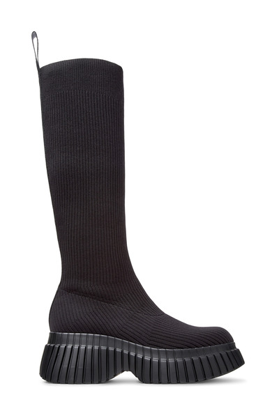 CAMPER Women Black Knee-High Sock Boots Thick Heeled Daily Ribbed Detail Light Eva Sole PixBcn
