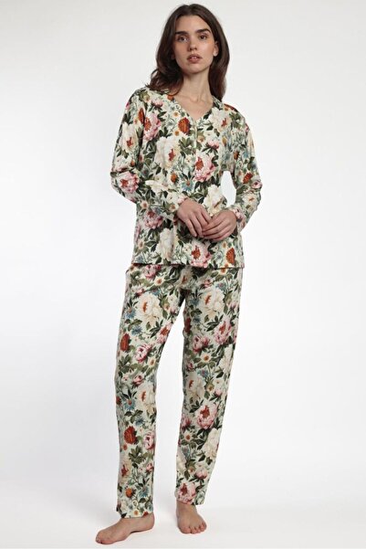 AYYILDIZ 63598 Yeşil Çiçek Desenli Pijama Takımı