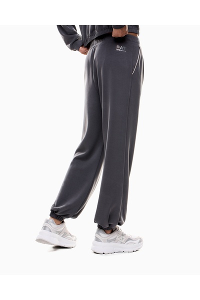 EA7 Men's Elastic Waistband Metallic Logo on the Back High Waist Black Pants 7W000446 Af12643-U8117