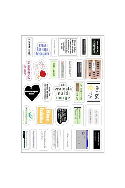 autostickere Set nr. 14, 30 de stickere amuzante, 4-5 cm, impermeabile, lamin...