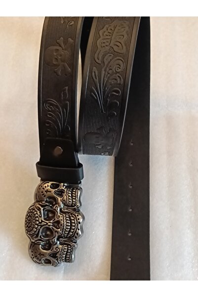 Butik Tülin حزام من الجلد الصناعي الأصلي للجنسين باللون الأسود مطبوع بنمط فضي...