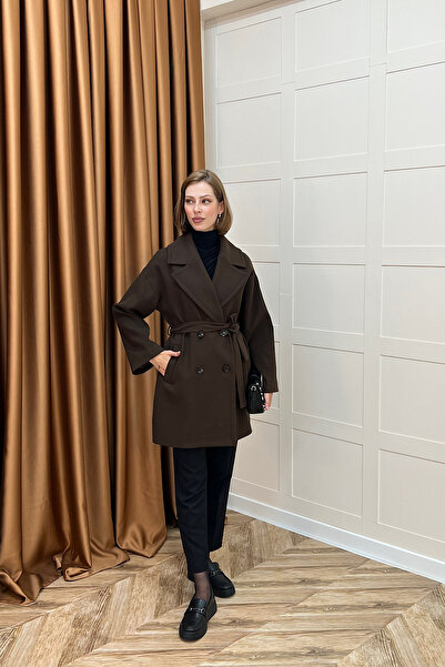 Stilife Nuve Premium Παλτό με Ζώνη Καφέ