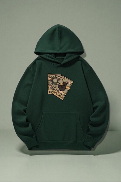 uyguntarz Unisex the Moon Tarot Card Design Printed Hooded Sweatshirt
