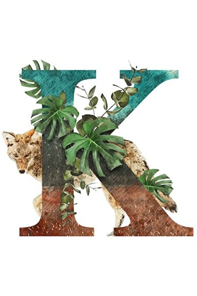 OEM Autocolant cu litera K, flori, frunze, ilustrație cu vulpe, borduri albe,...