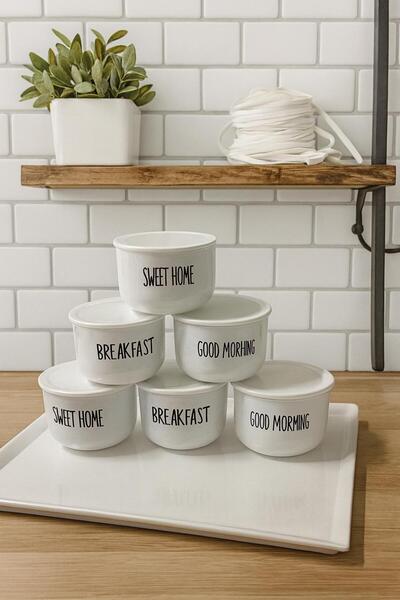 MODA OZY 6-Piece 400ml Acrylic (Plastic) Storage Container Breakfast Set with Melamine Presentation Tray, Transparent with Labels, 7 Pieces