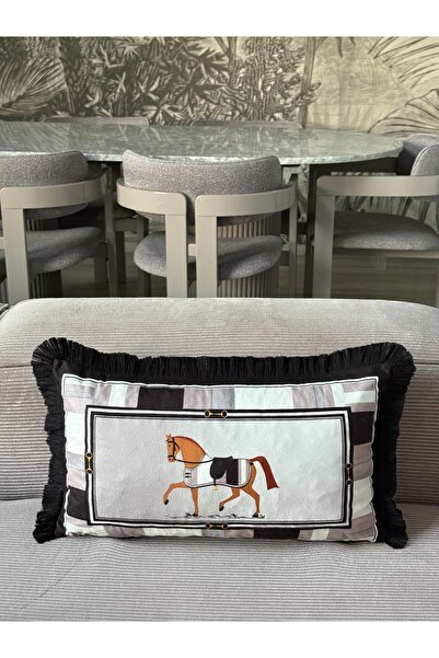 Skhome Çift Taraflı Atlı Dekoratif Saçaklı Kırlent Kılıfı 1Adet 30x50(SK-D05)