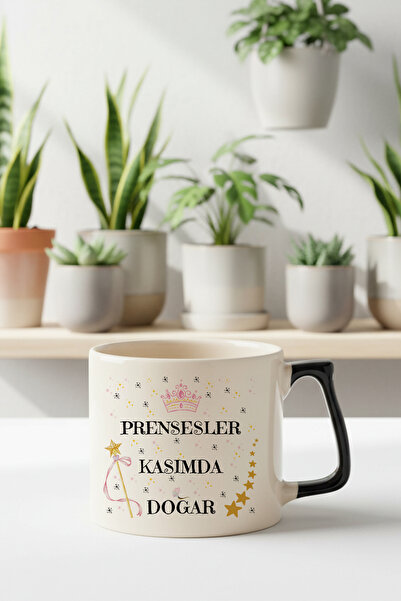 qoeuyl boutique Crowned Princesses Are Born in November Printed Birthday Gift Black D Handle Mug Cup