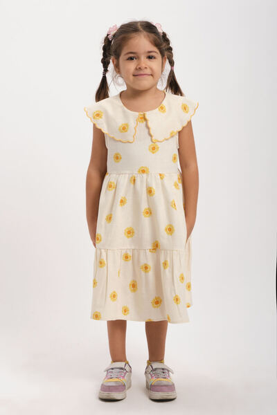 WE AND ME Κοριτσίστικο καλοκαιρινό φόρεμα από βαμβακερό κίτρινο λουλουδάτο σχέδιο