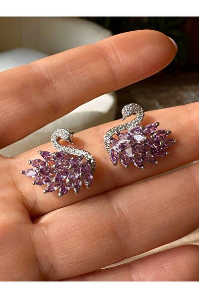 Esmeray Aksesuar Vip Seri Gümüş Renk 925 K Gümüş Kaplama Zirkon Beyaz ve Mor ...