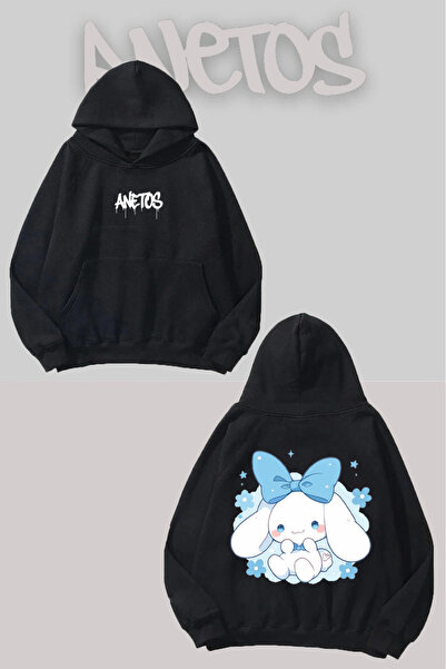 Anetos Cinnamorol 2 Spate cu imprimeu Negru cu glugă Swea tricou