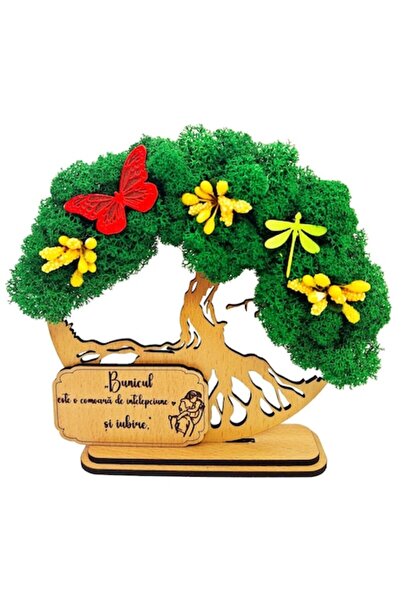 OEM Cadou Copacul Vietii, cu licheni stabilizati, din lemn bej, „Bunic”, 15cm...