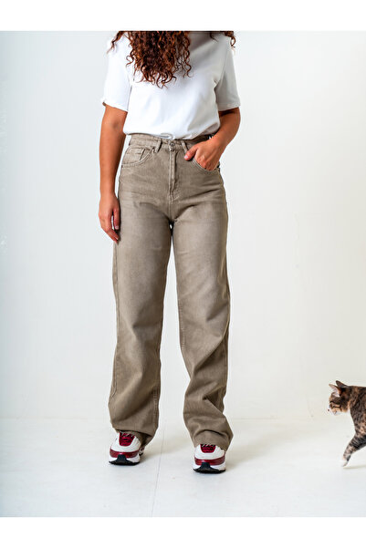 SHUR BOUTİQUE Açık Bej Yıkamalı Stragiht Jean